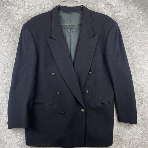 Bernini Beverly Hill Blazer Mens 44R (Italy 54) Black Double Breast Wool/Cashmer